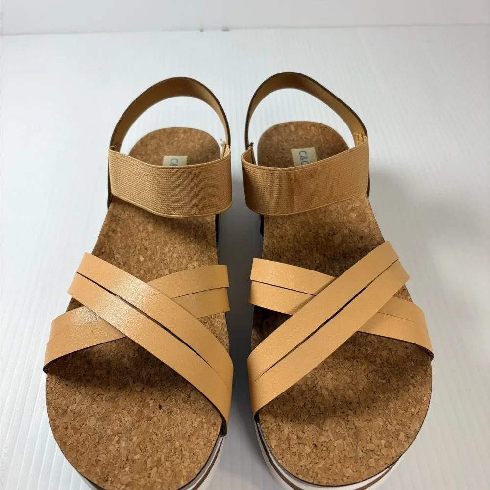 C&C California Platform Cork Sandals Tan Strappy Comfort Sandals Sz10